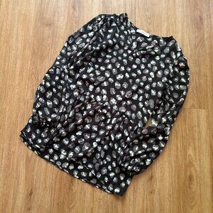 Izzy & Lola Long Sleeve Scoop Neck Babydoll Blouse Black Multi Women’s Sz S